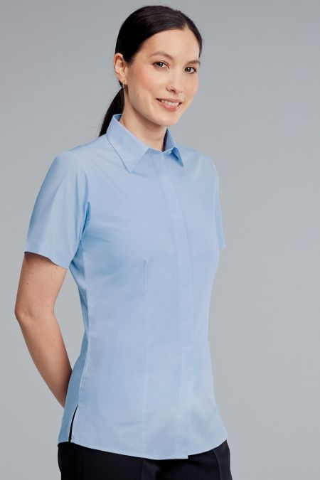 Classic Fly Front Short Sleeve Blouse