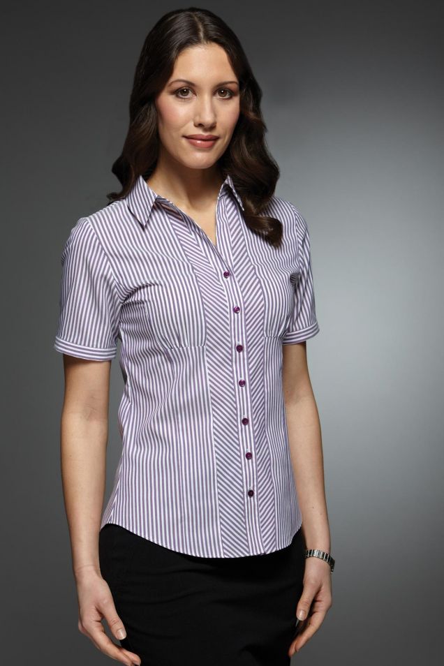 Ladies Work Shirts | Short Sleeve Blouses | LucyAlice - Louise Striped 