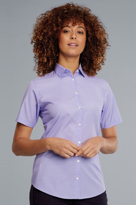 Keira Short Sleeve Subtle Checked Uniform Blouse