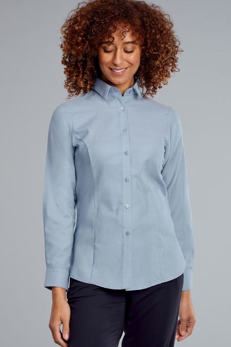 Megan Contemporary Long Sleeve Oxford Uniform Blouse